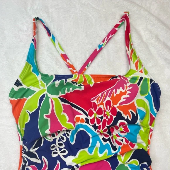 NAUTICA Tropical Open Back Criss Cross Vibrant One Piece Bathing Suit - Picture 6 of 16